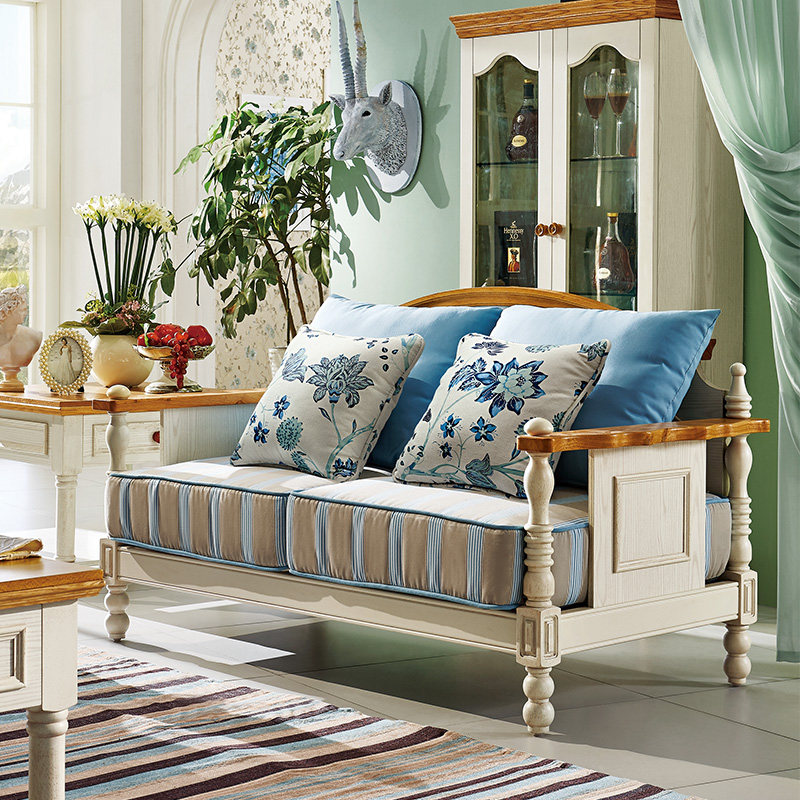 中海风格沙发小户型实木布艺沙发客厅123组合美式沙发 - 时尚美居家具