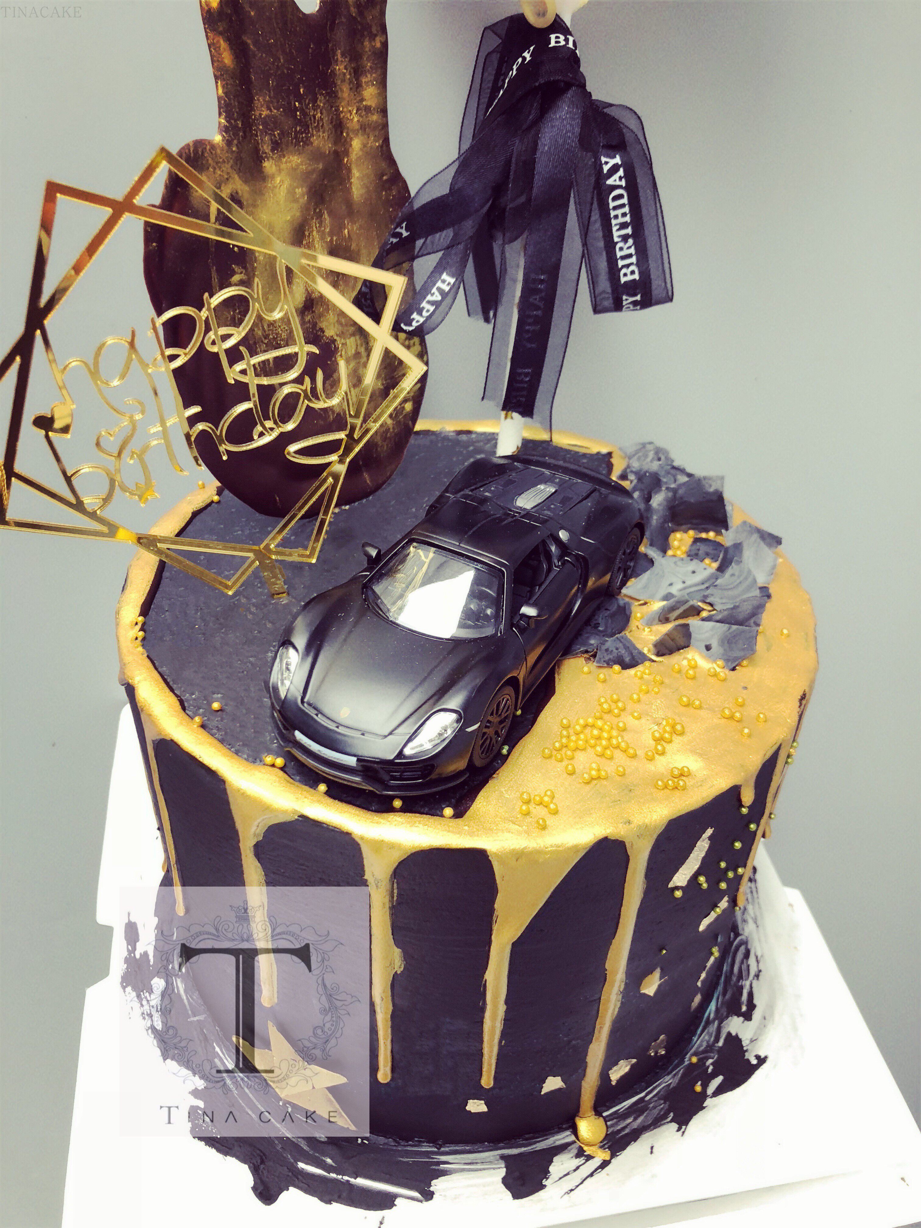 定制加高男士男友汽车保时捷跑车滴落黑金创意新鲜生日蛋糕