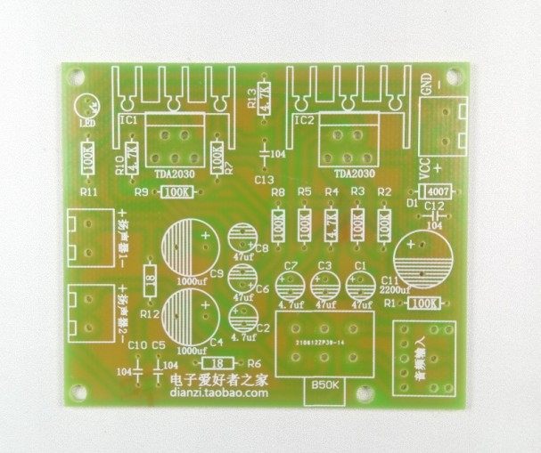 (焊接散件)2.0双声道纯后级tda2030a音响diy功放板 单电源12v套件