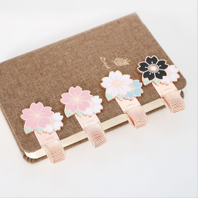 笔夹樱花弹性金属笔记本弹簧书签手账装饰收纳笔插