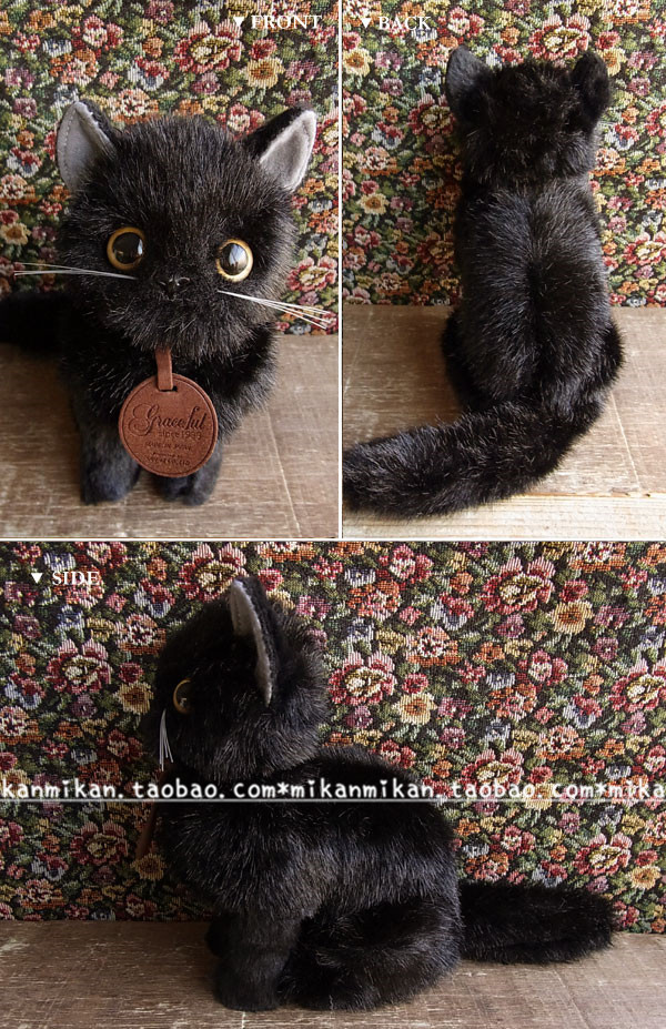 现货日本高级仿真复刻刻版黑猫毛绒玩具幸运小猫毛绒布艺类玩具