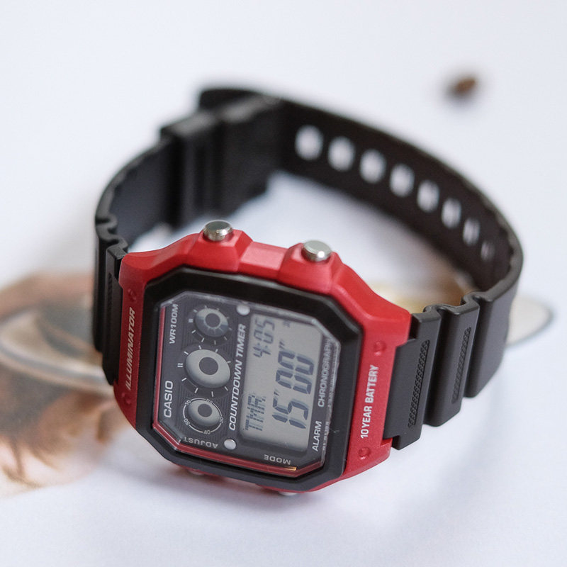 【十年电力】casio卡西欧男运动复古手表游泳电子表ae-1300wh-4a