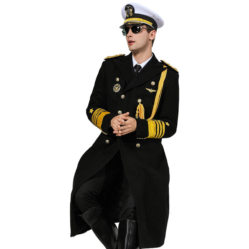 海军船长长服风衣外套高档保安制服礼宾服男毛呢大衣
