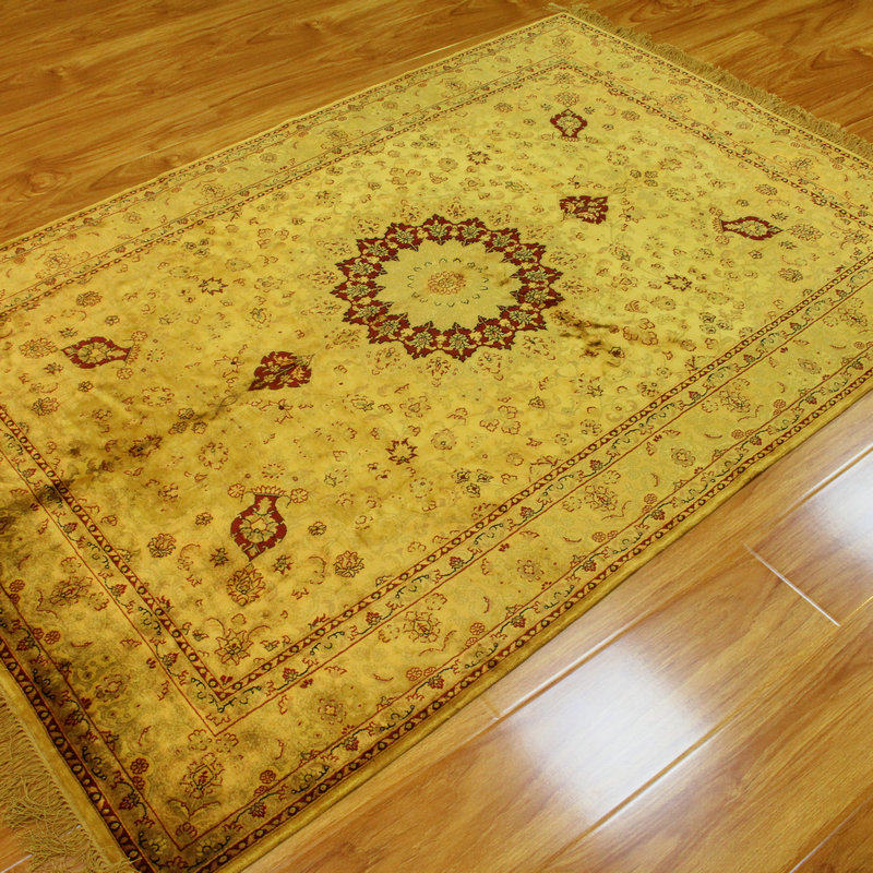 毯译 仿古做旧真丝手工地毯 122x185厘米 波斯金黄色毯