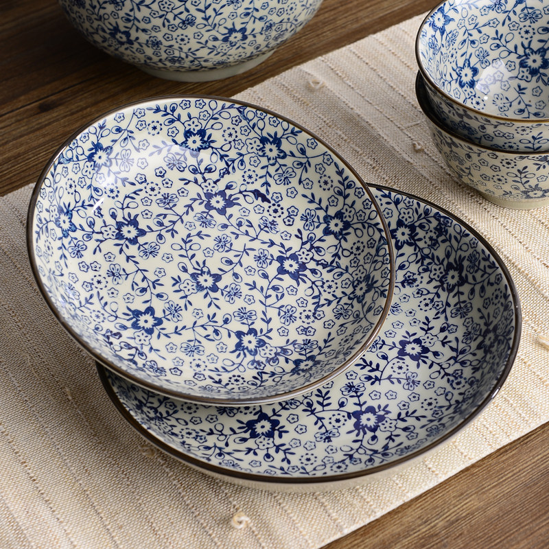 盘子陶瓷家用仿古中式厚实圆形菜盘汤盘釉下盘