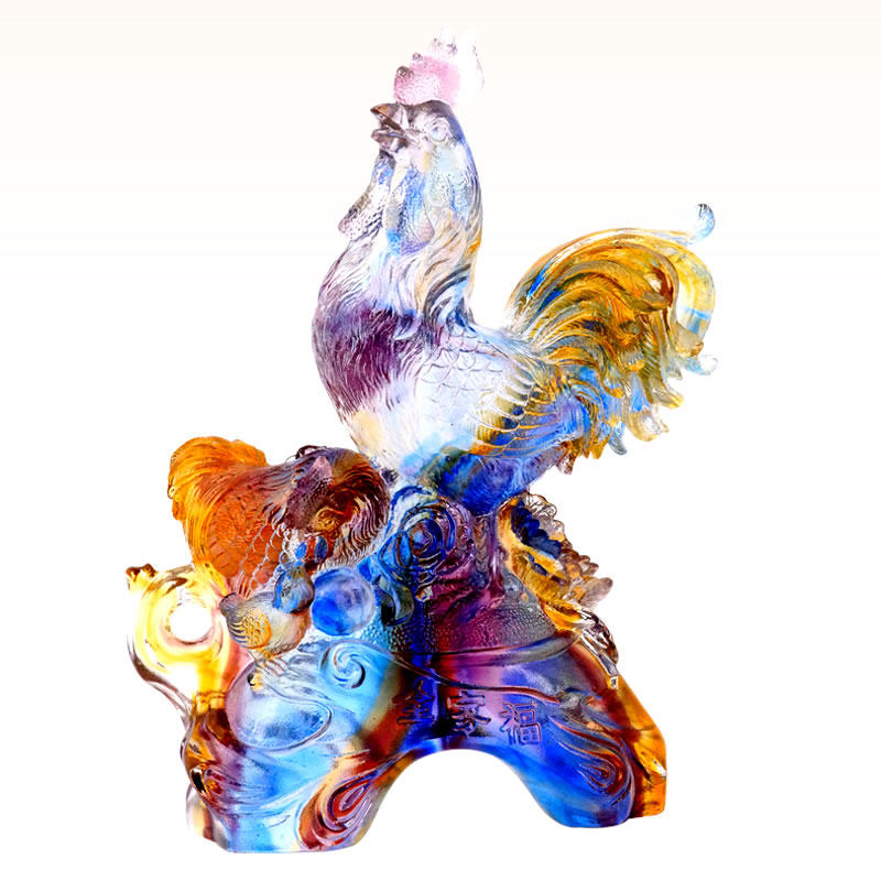 慈风阁风水古法琉璃招财摆件金鸡报晓催旺事业摆件