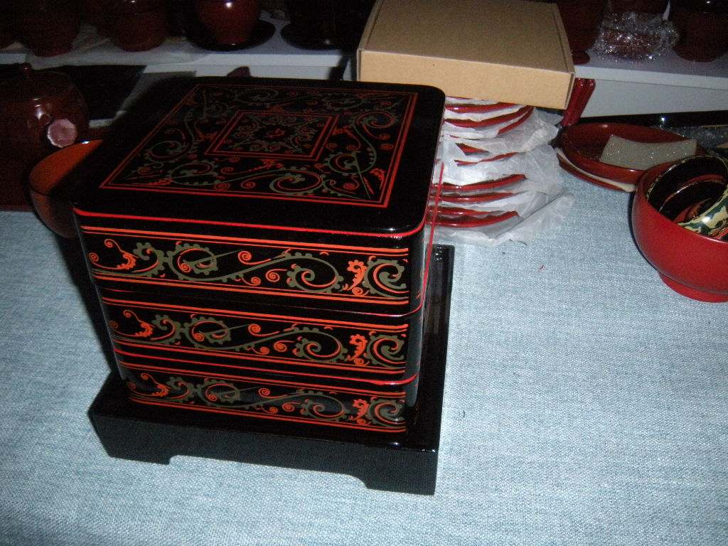 漆器180mm福州四层仿古花纹方盒带盒带现货漆器