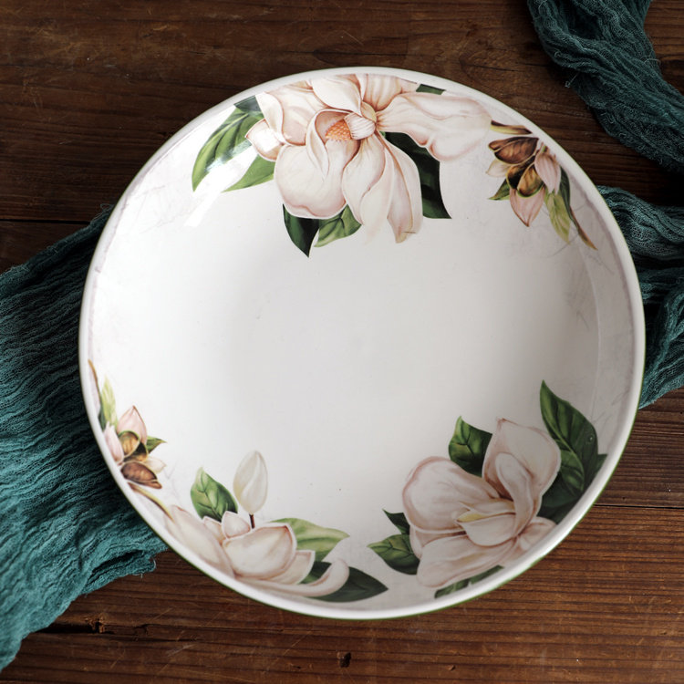 11英寸大盘外贸出口陶瓷餐盘绽放百合花图案盘子家庭装饰盘