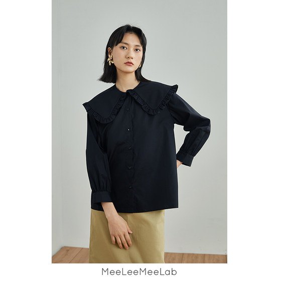 Meeleemeelab Original Vintage Ruffle Large Lapel Shirt, Niche Design, Doll Collar Shirt, Female Meeleemeelab Original Vintage Ruffle Large Lapel Shirt, Niche Design, Doll Collar Shirt, Female