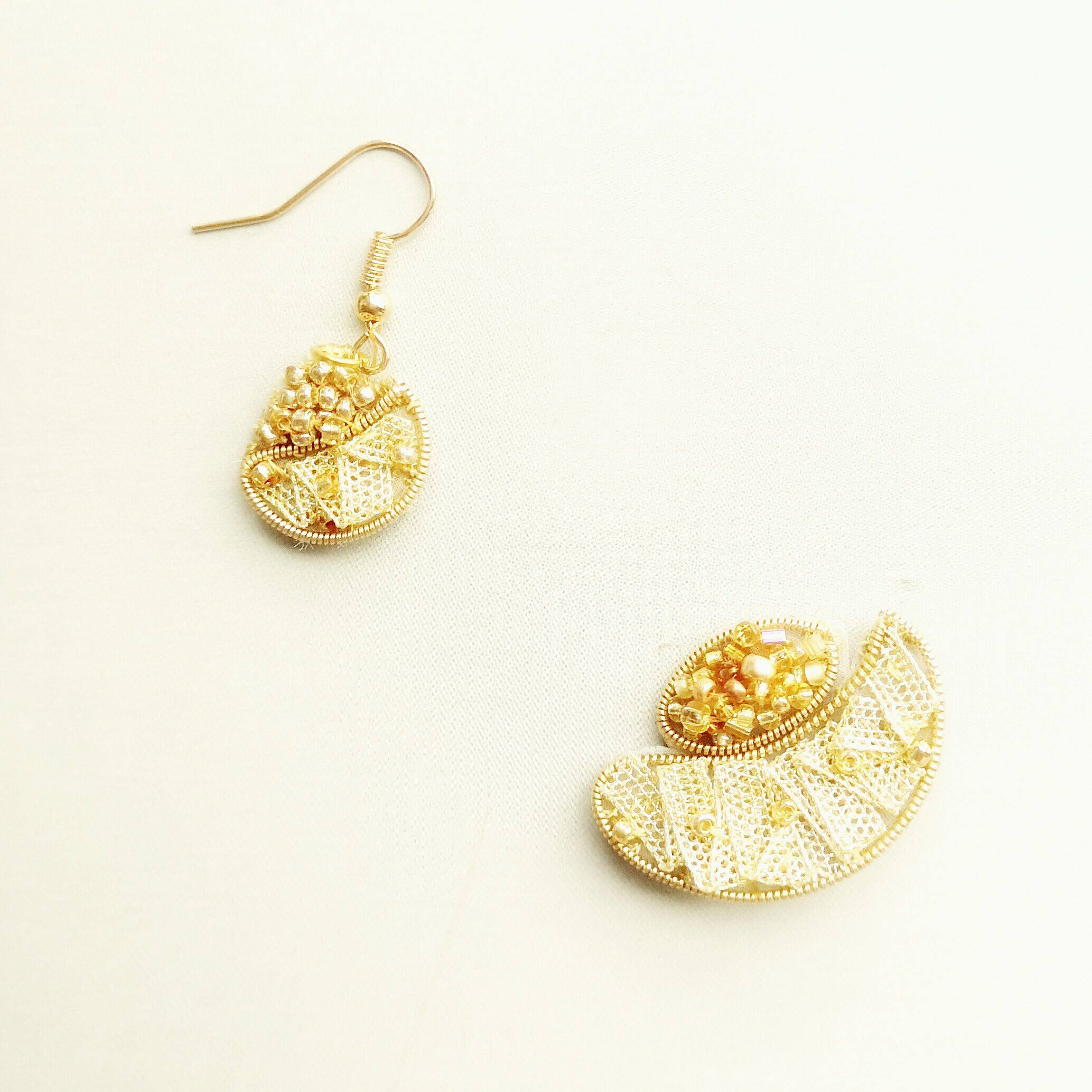 耳环原创手工法式刺绣材料包新年金元宝蕾丝缝纫diy材料套装