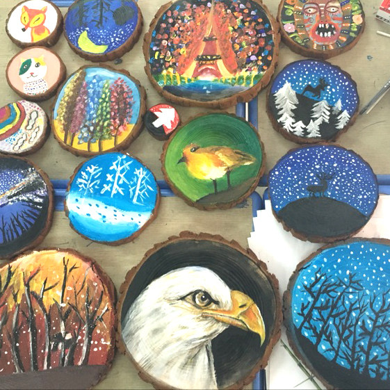 木片切圆diy材料手工木头木块手绘原木画画模型制作工具