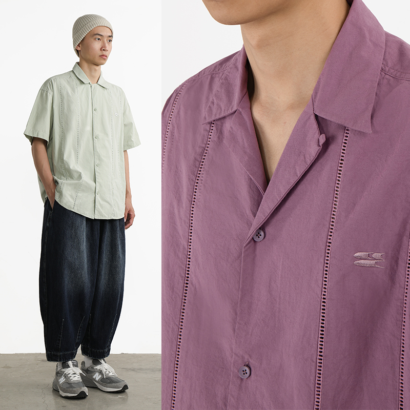 CryingCenter 乌紫色 郁金香配色 古巴领棉感短袖衬衫 哭喊中心