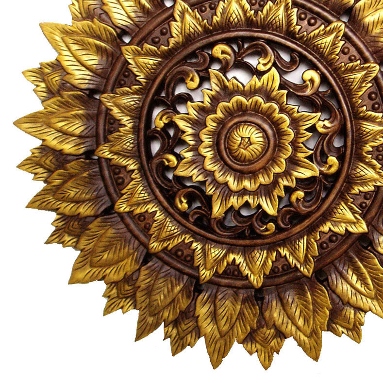 特惠圆形描金太阳花镂空实木浮雕雕刻工艺中式木雕