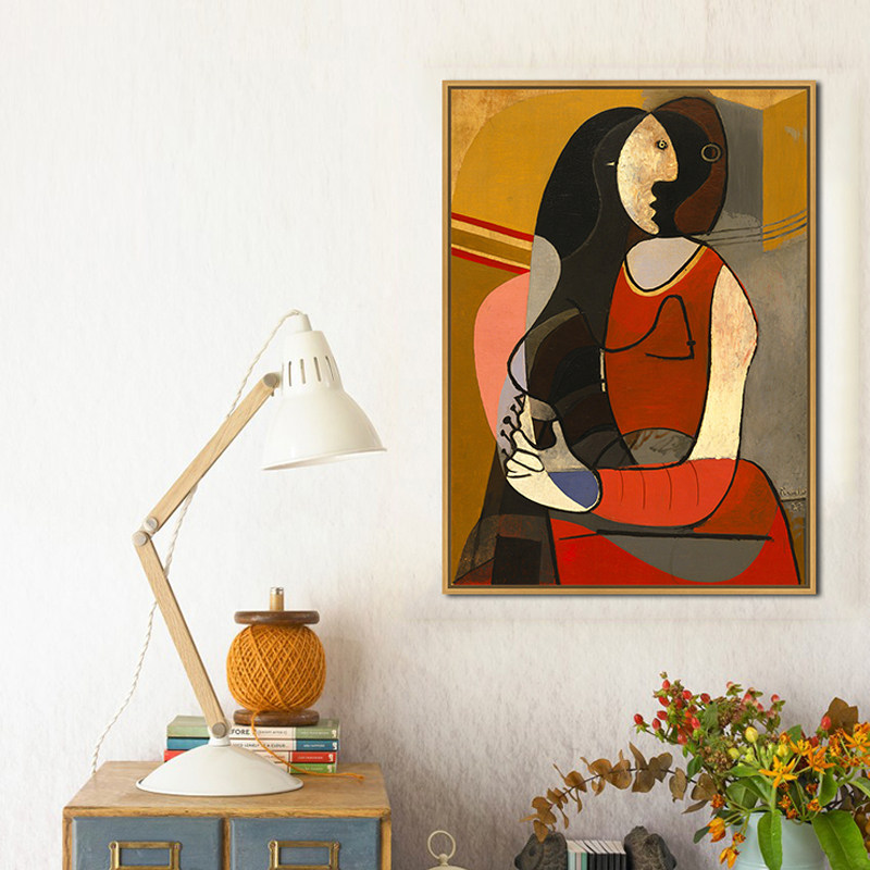西方名家现代派抽象绘画大师毕加索弹曼陀铃的少女原版复制装饰画