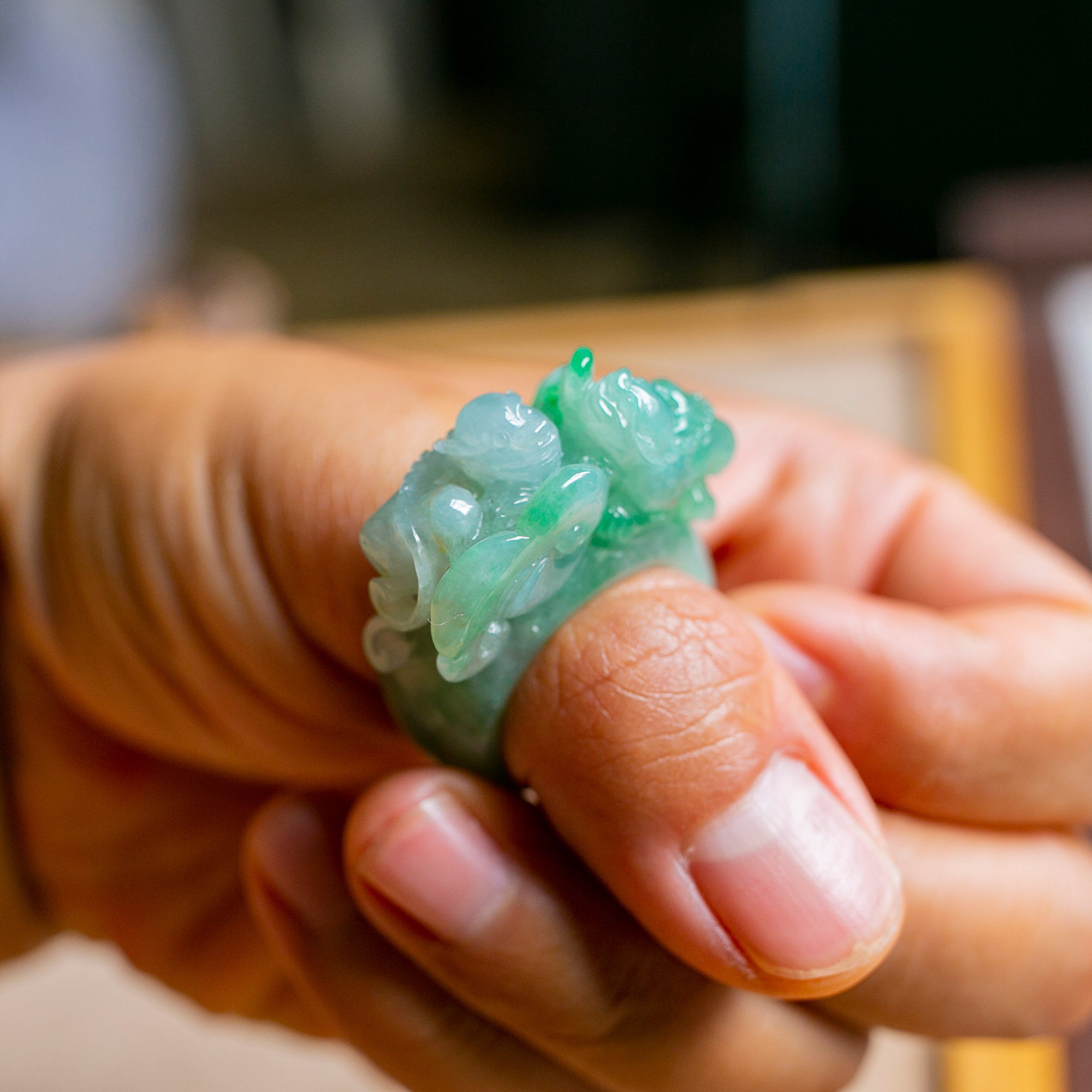 锦玉天然翡翠戒指双龙戏珠扳指翠绿绿冰xfy1920戒指