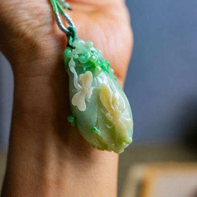 锦玉轩天然翡翠a货挂件玉兰花俏雕冰种jxc2641