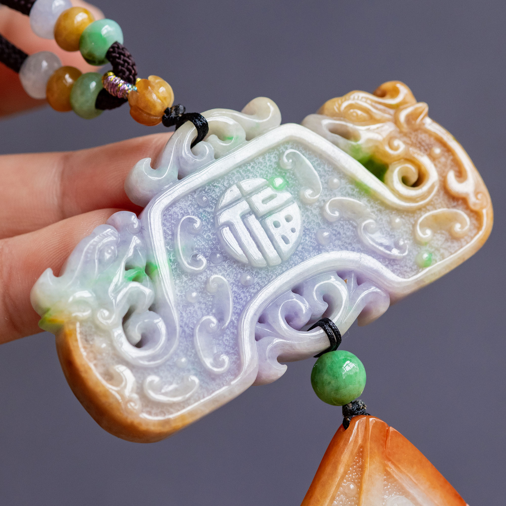 天然翡翠挂件吊坠双龙仿古福牌彩冰xxc3467颈饰