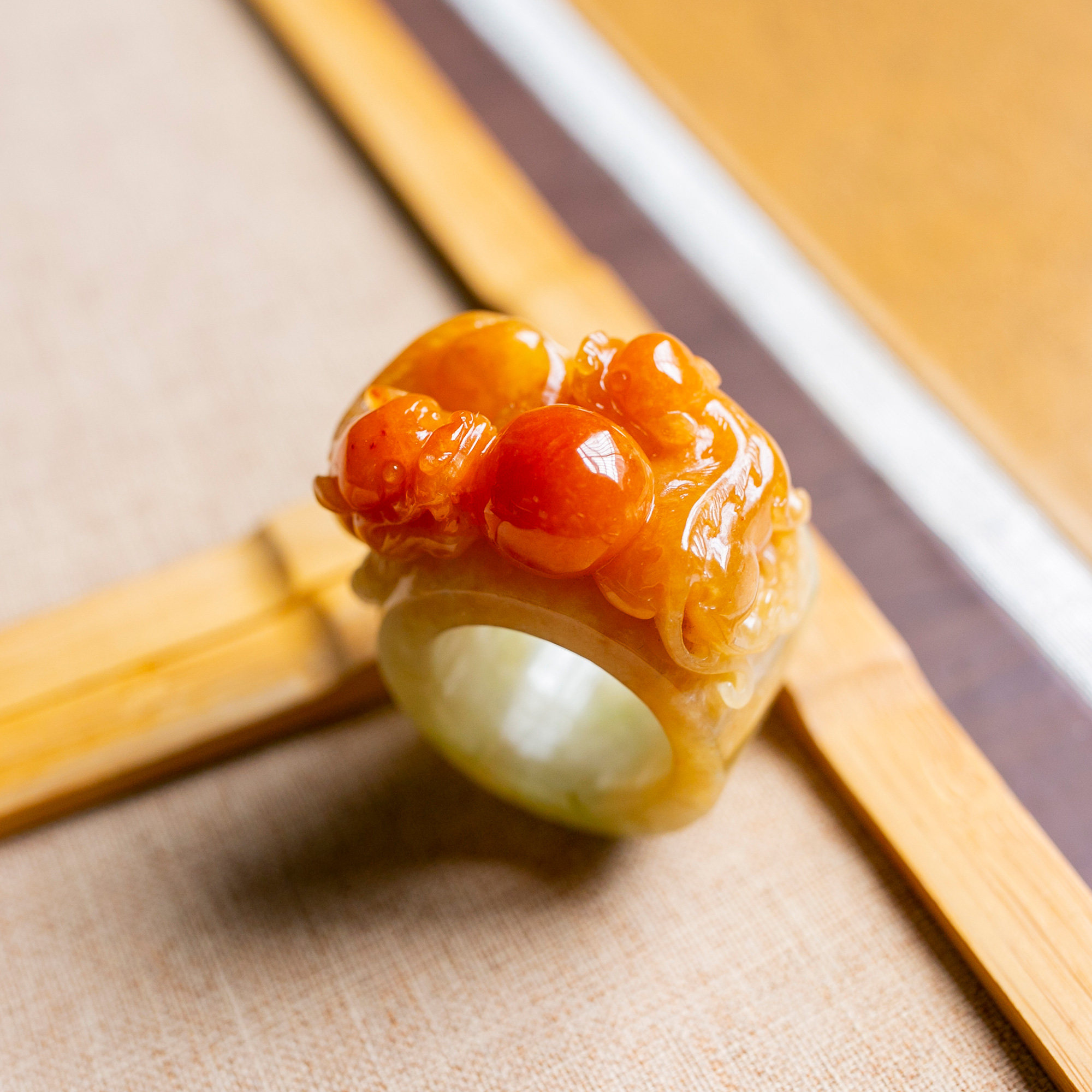 锦玉天然翡翠戒指双龙戏珠扳指红翡冰种xfy1917戒指