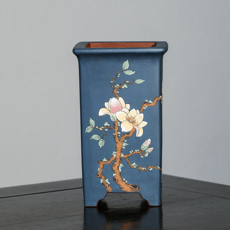 花盆清香阁紫砂工笔彩绘四方春兰室内绿云文人花盆