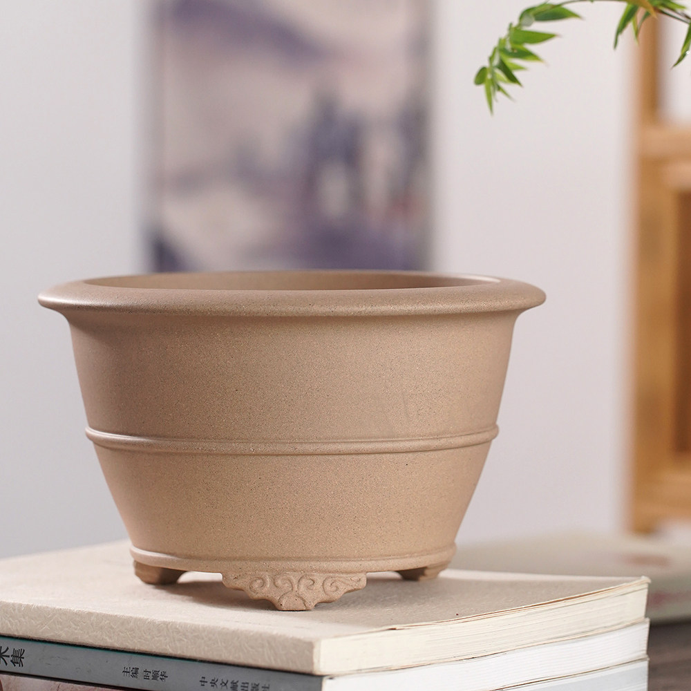 花盆清香阁紫砂素面慕古腰线圆盆桌面小型兰花花盆