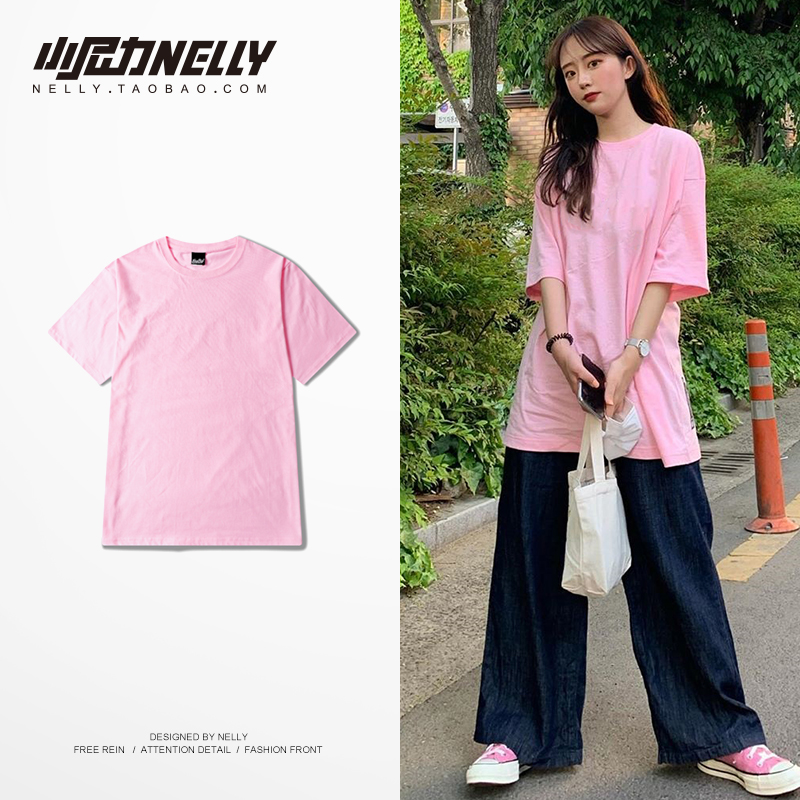 ins日系文乐潮牌男装t恤短袖衫情侣纯色纯棉打底衫夏季学生t恤bf