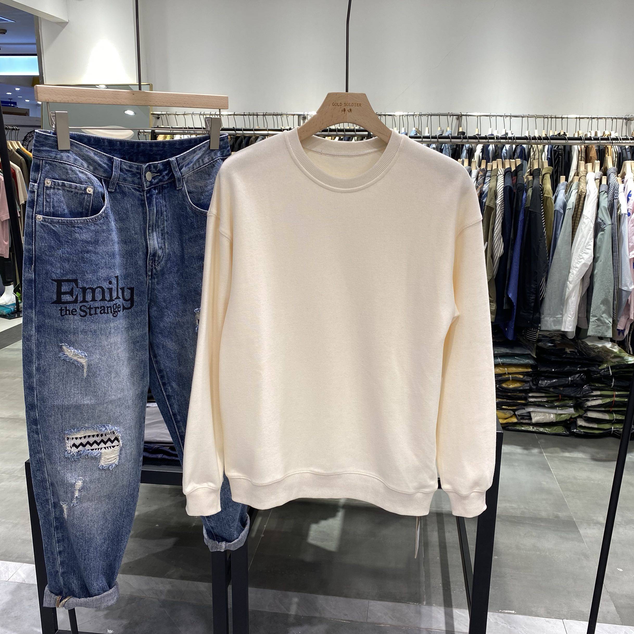 su春秋新款男士美式宽松套头亮色纯色休闲卫衣