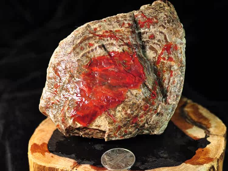 辽宁朝阳北票战国红缟玛瑙原石毛料矿标摆件摆件