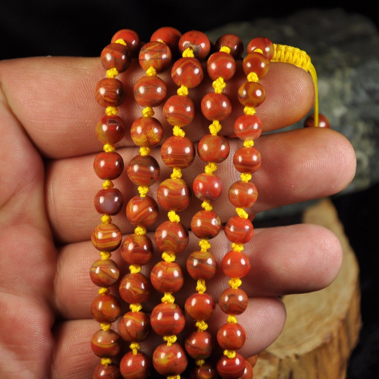 精品缠丝同料北票战国红缟玛瑙108粒佛珠多圈手串手链男士女士款-mc母