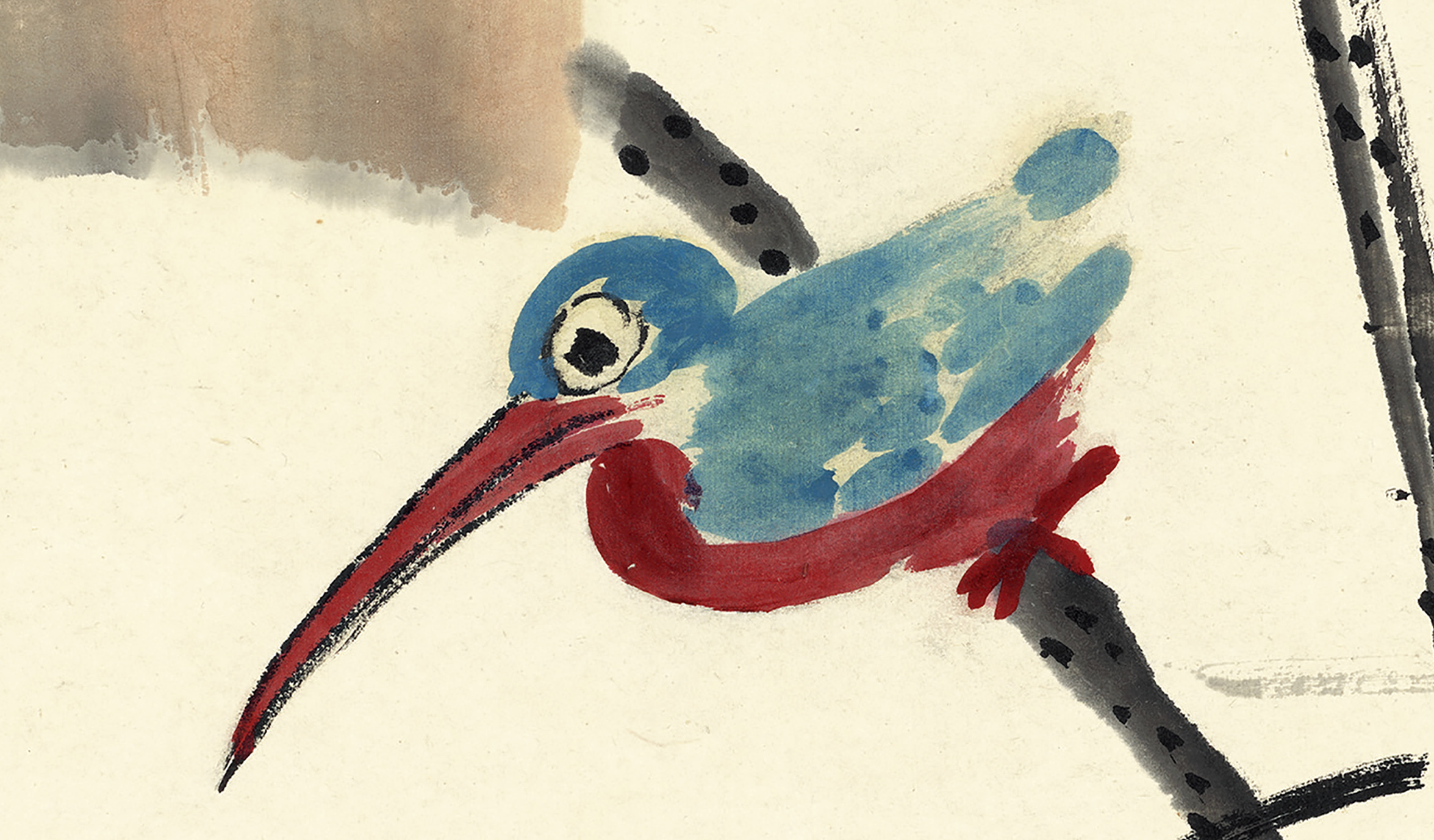 齐白石荷花翠鸟荷花翠鸟国画写意花鸟高清艺术微喷国画