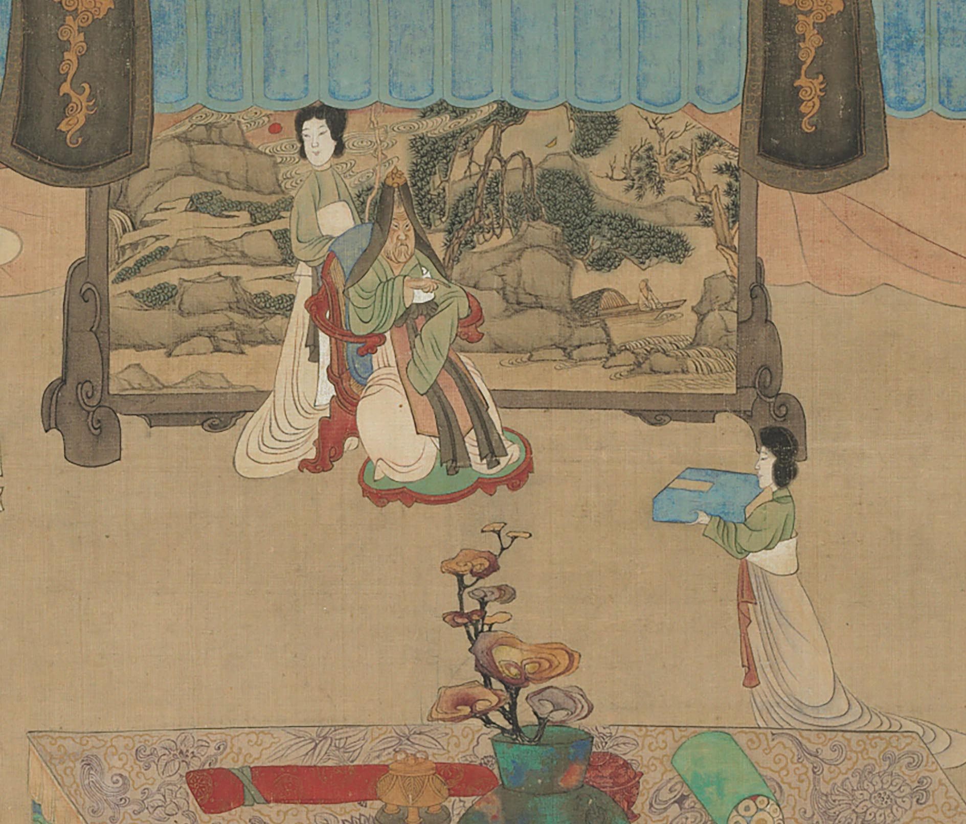 设色人物临摹复制微喷名画古代图绢本文君陈洪国画