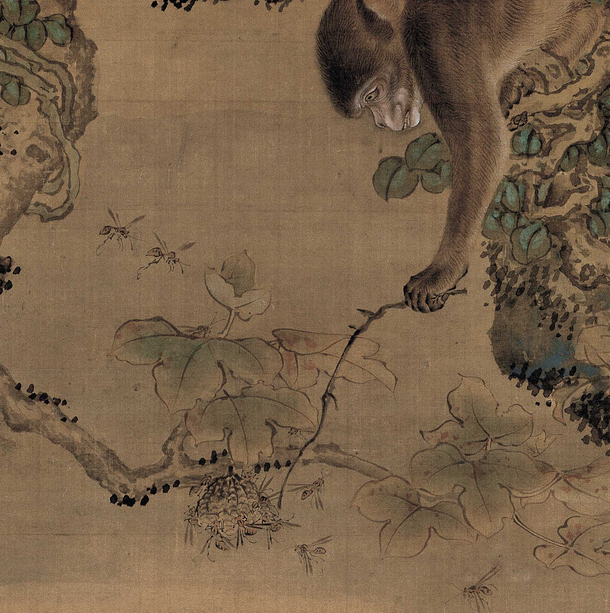 清 沈铨 蜂猴图仿古画复制品古代名人字画玄关装饰画猴子高清微喷