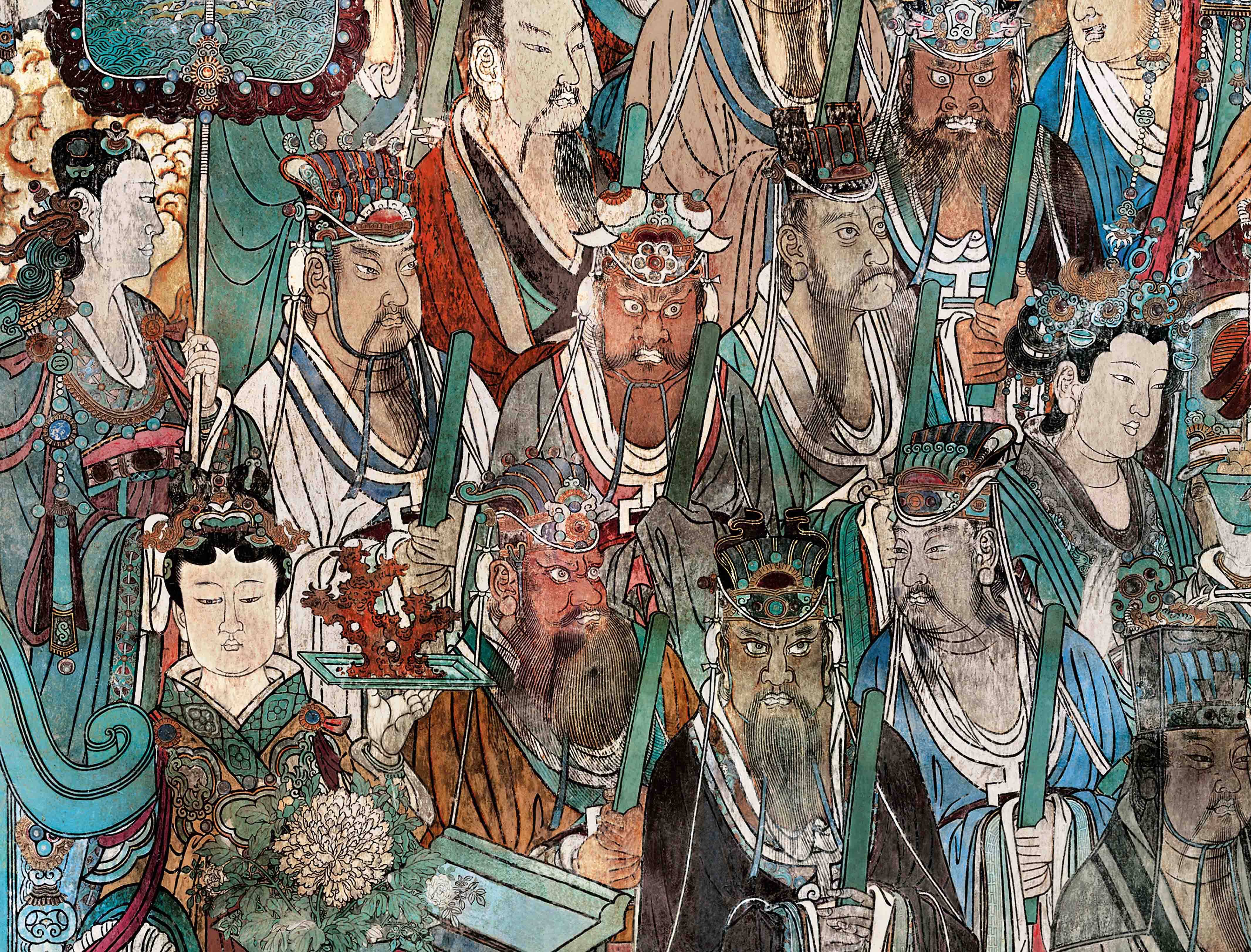 三清永乐乐宫壁画东西彩图白描绢布宣纸道教国画