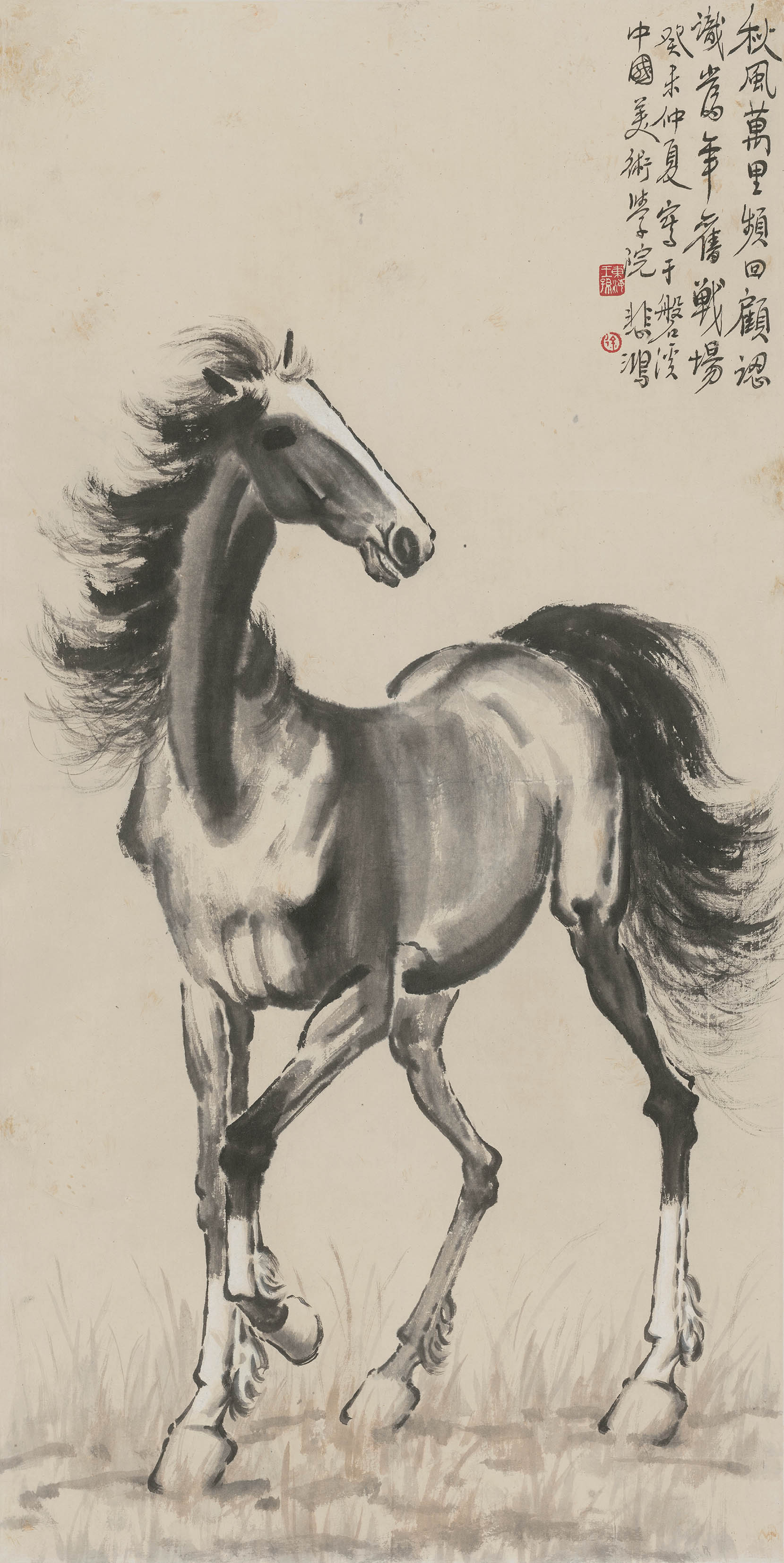 新品近代徐悲鸿奔马双骏骏图宣纸国画水墨画马到成功国画