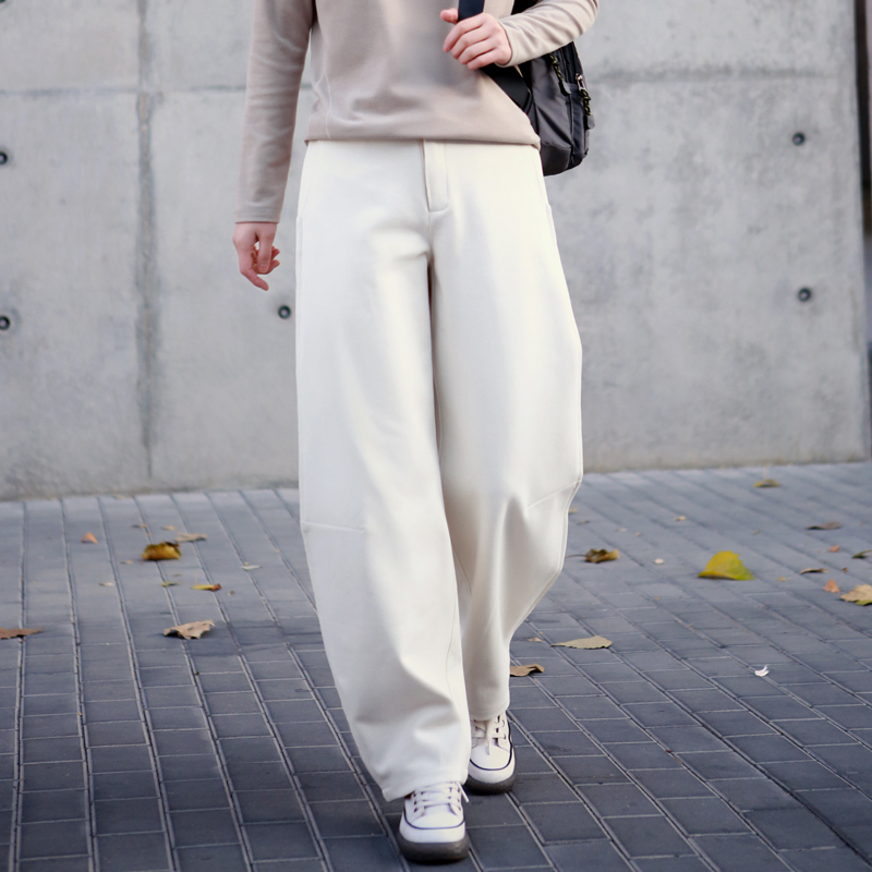 帛色2022秋冬季新款白色灯笼裤女款高腰休闲长裤显瘦香蕉裤女