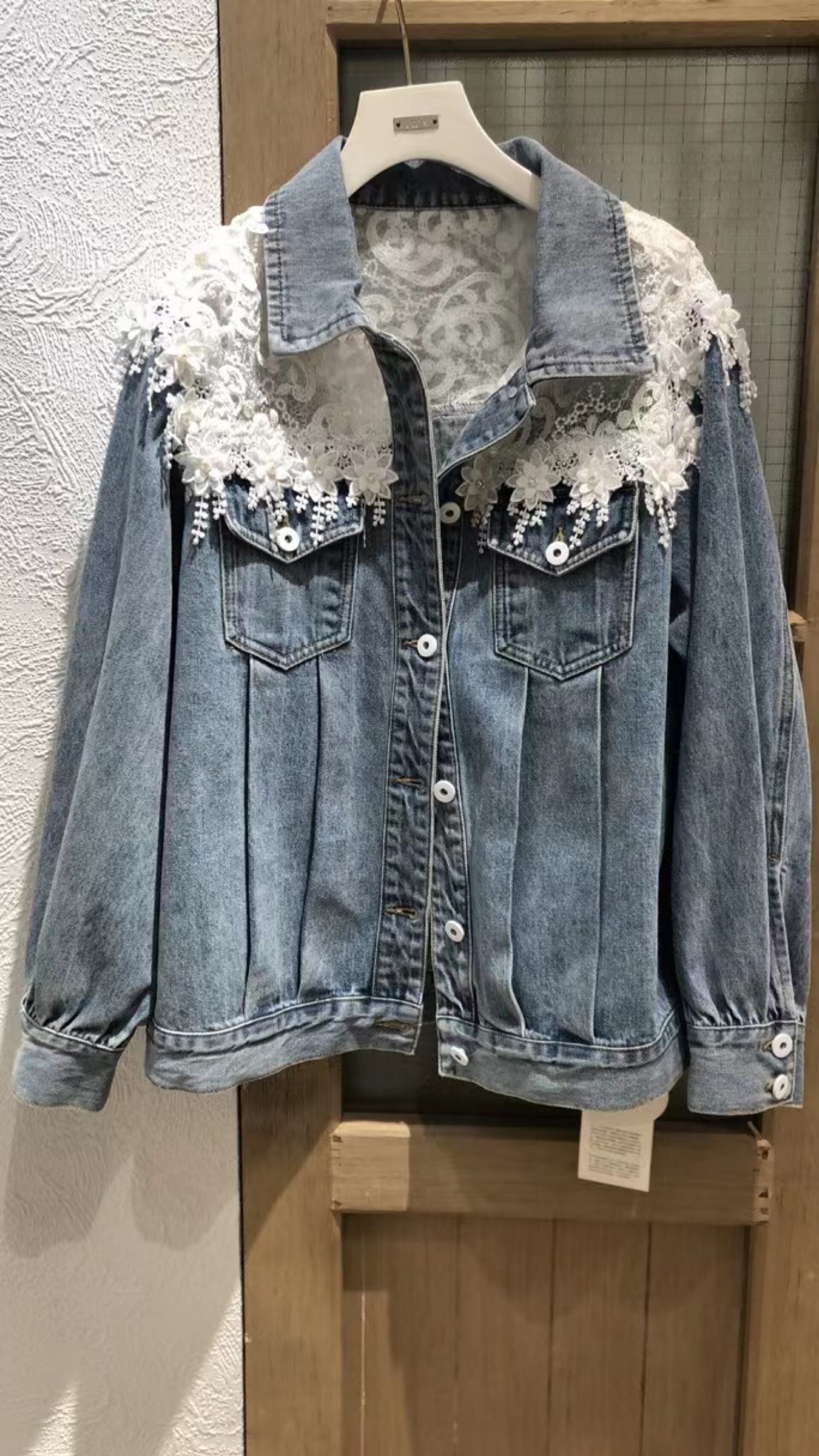 映氏ins女装专柜国内代购2021秋421310624甜美绣花牛仔外套1399