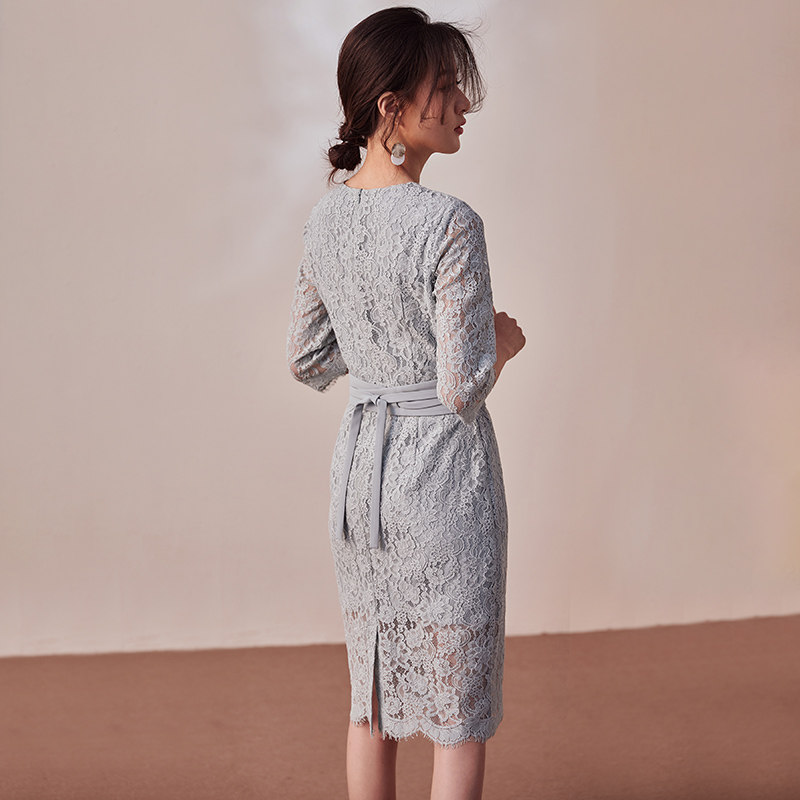 黄三怪-我的严选网 女装 罗衣优雅蕾丝连衣裙女2020春装新款气质灰