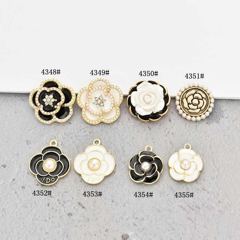 滴油合金镶钻珍珠山茶花吊坠手工饰品挂件diy其他diy饰品配件