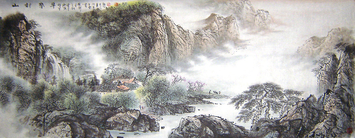 山水春早山村写意画艺国画会员国会员美协c14059国画