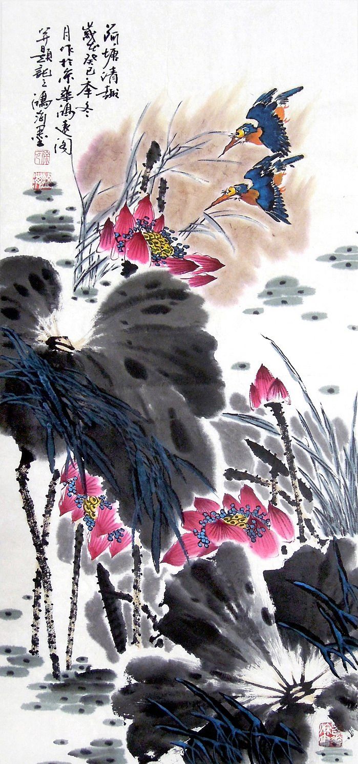 鸿海荷花国画花鸟写意手绘画艺徐鸿海c23365书画国画