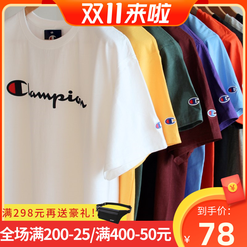 美国购回 Champion冠军草写字母大Logo印花棉T恤男女情侣短袖潮牌