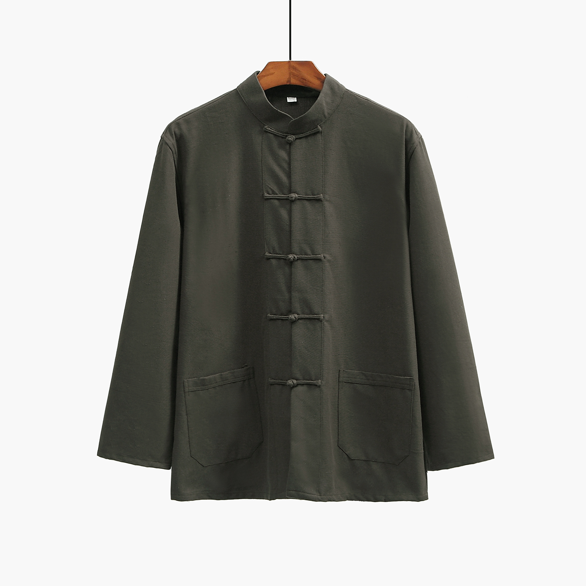 纯棉老粗布唐装男春秋长袖中式衬衣衬衫大码功夫打底衫禅修居士服