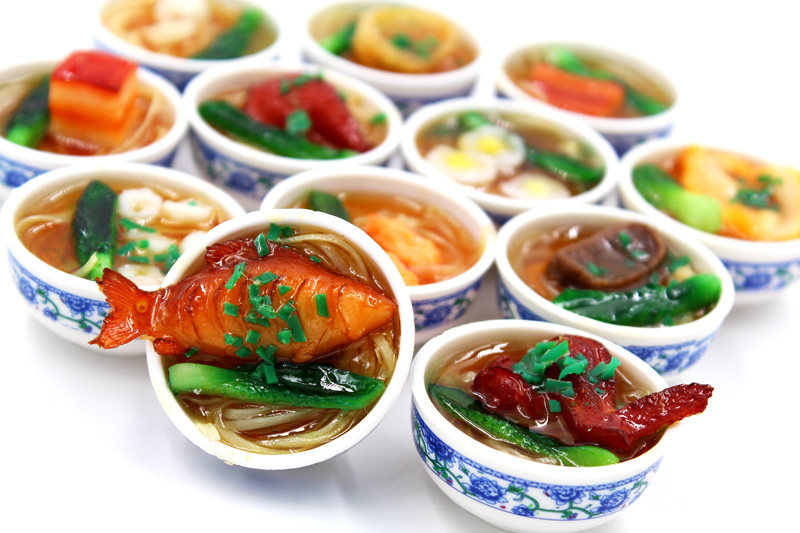 仿真食物美食菜品模型迷你青花碗面面食摆件过家家玩具