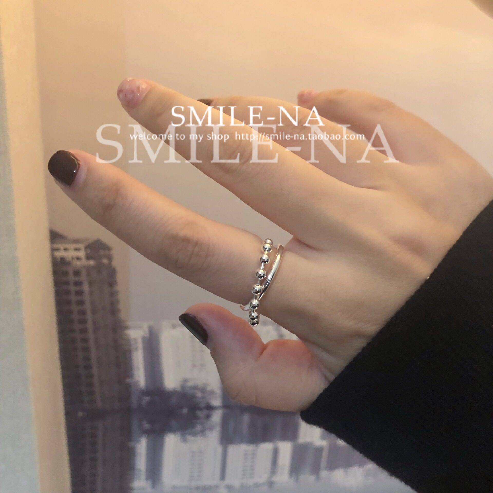 韩国进口设计师纯银双层活动珠珠银珠戒指指环戒指