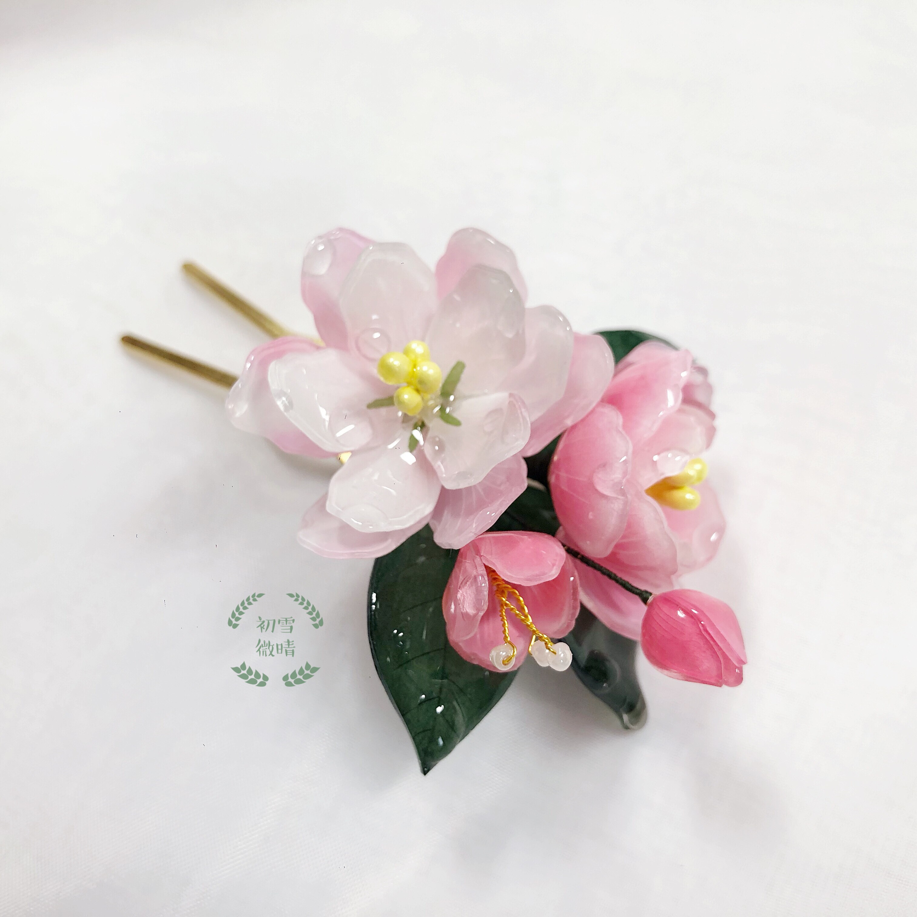 初雪微晴原创西府海棠热缩发簪古风发饰配饰发饰