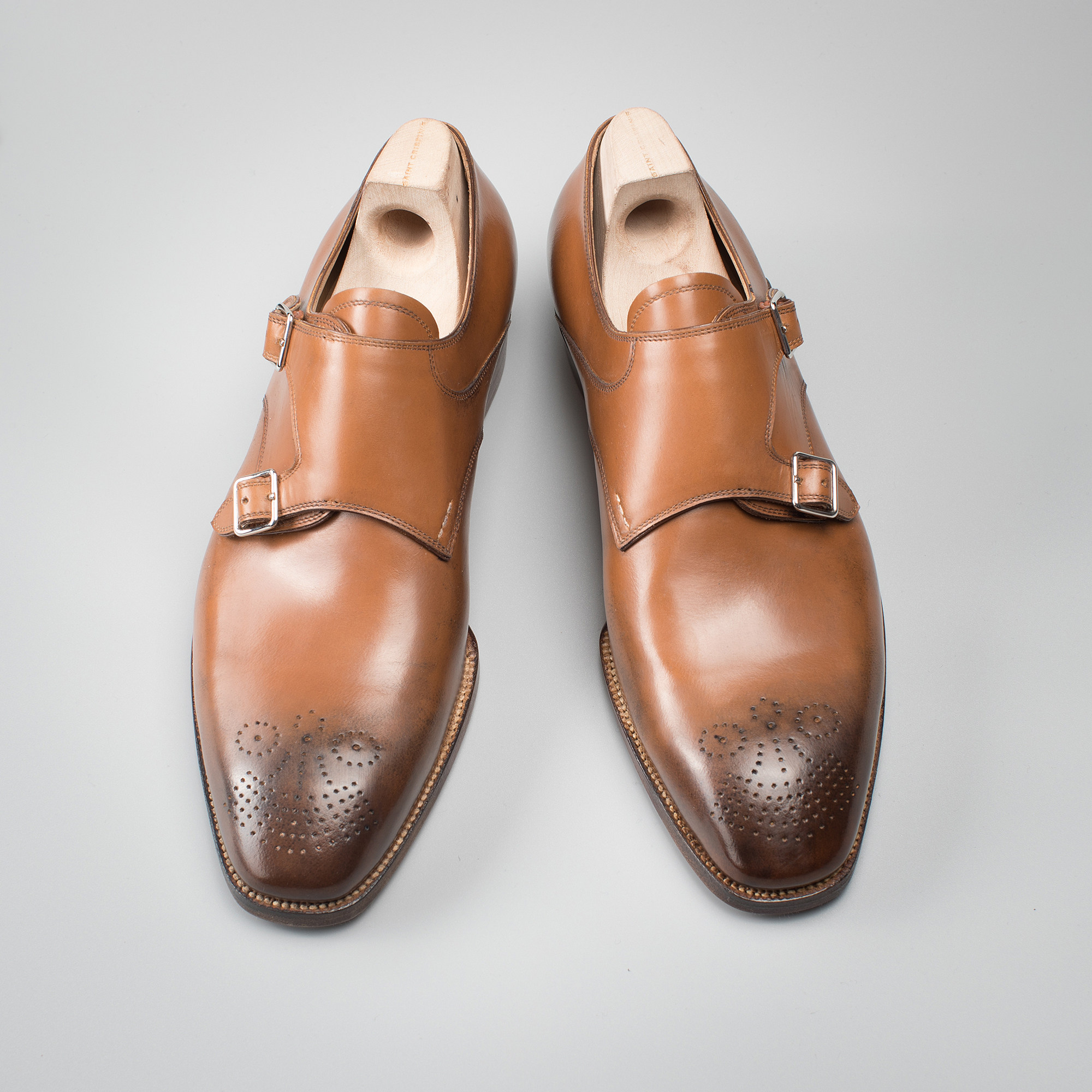 奥地利saintcrispin官方代理手工浅棕monk孟克双扣单鞋