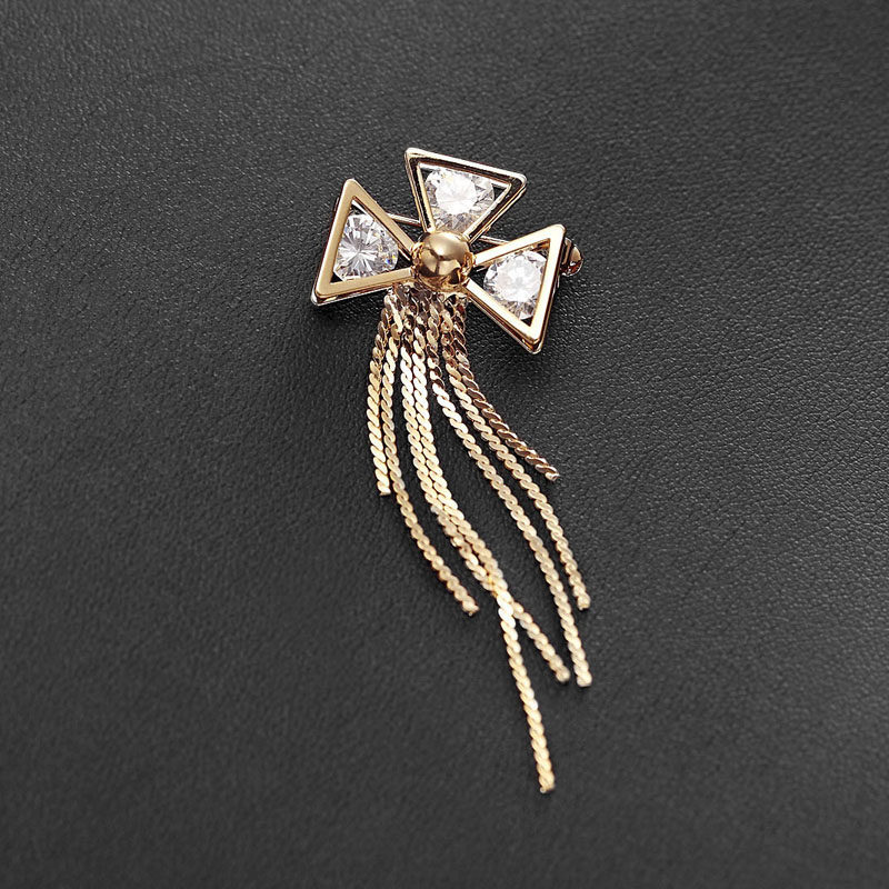 韩国流苏链条胸针锆石胸花饰品女开别针领针胸针