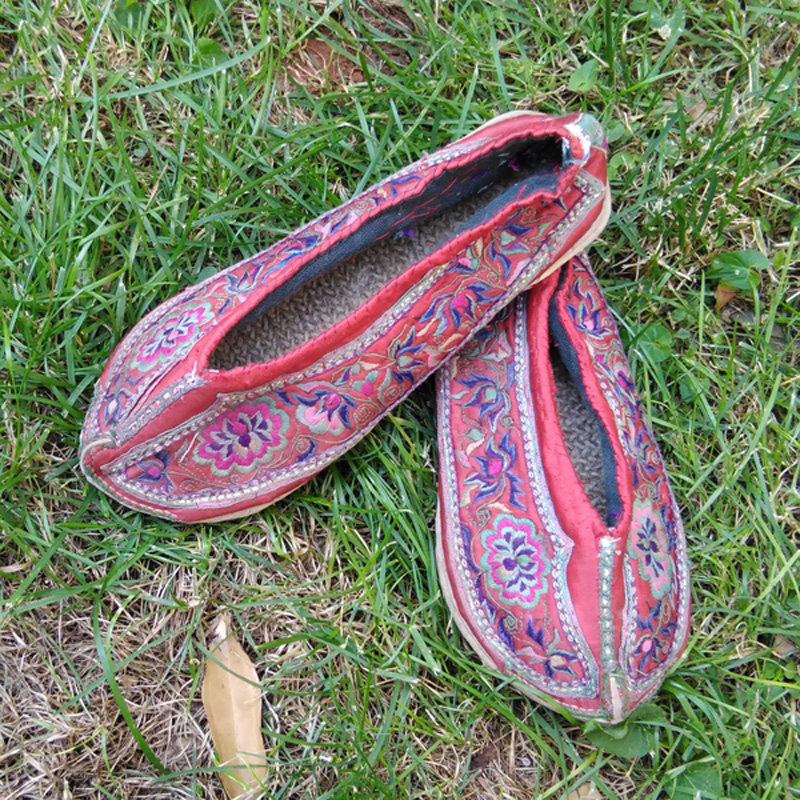 民间绣鞋手工孤品满花鞋37码微大彝族古董复古布鞋