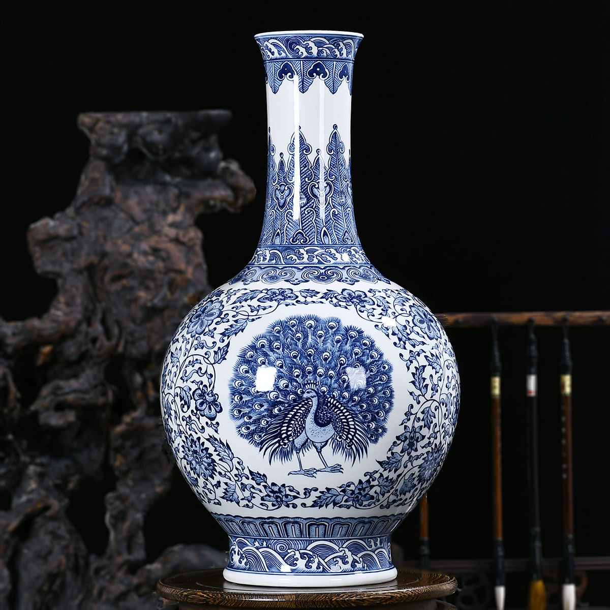 景德镇陶瓷仿古手绘青花瓷大花瓶复古工艺品摆件客厅家居花瓶