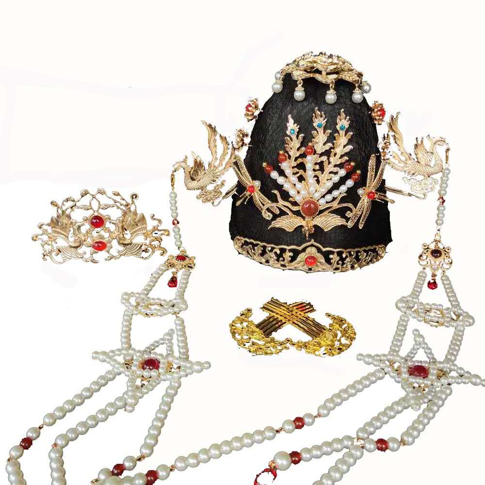 大明贵妇汉服配饰珍珠挑牌狄髻头面凤凰明制发饰