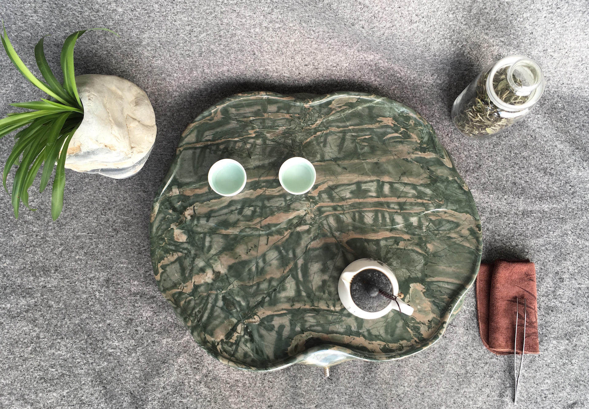 包邮天然新款华安玉石茶盘功夫茶海荷叶手工雕刻茶盘